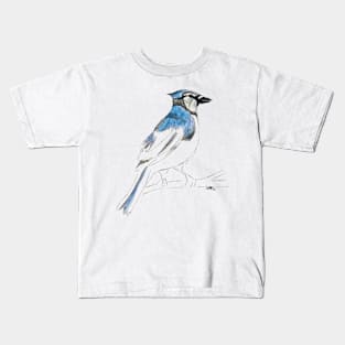 Blue Jay bird part painted sketch Kids T-Shirt